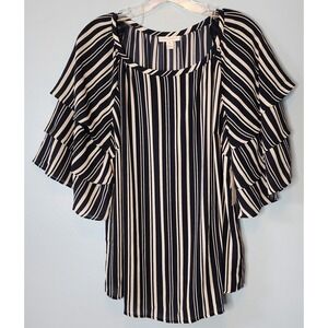 Charter Club Blouse Womens 0X 14-16 Navy White NWT Striped Tiered Ruffle Sleeve